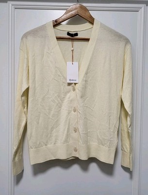 New Quince Pale Yellow Organic Cotton Cashmere Bld Lightweight Cardigan Sweater 