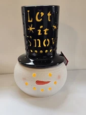 Let It Snow Lighted Ceramic Snowman Head 13” Christmas Decoration Battery AAA(3)