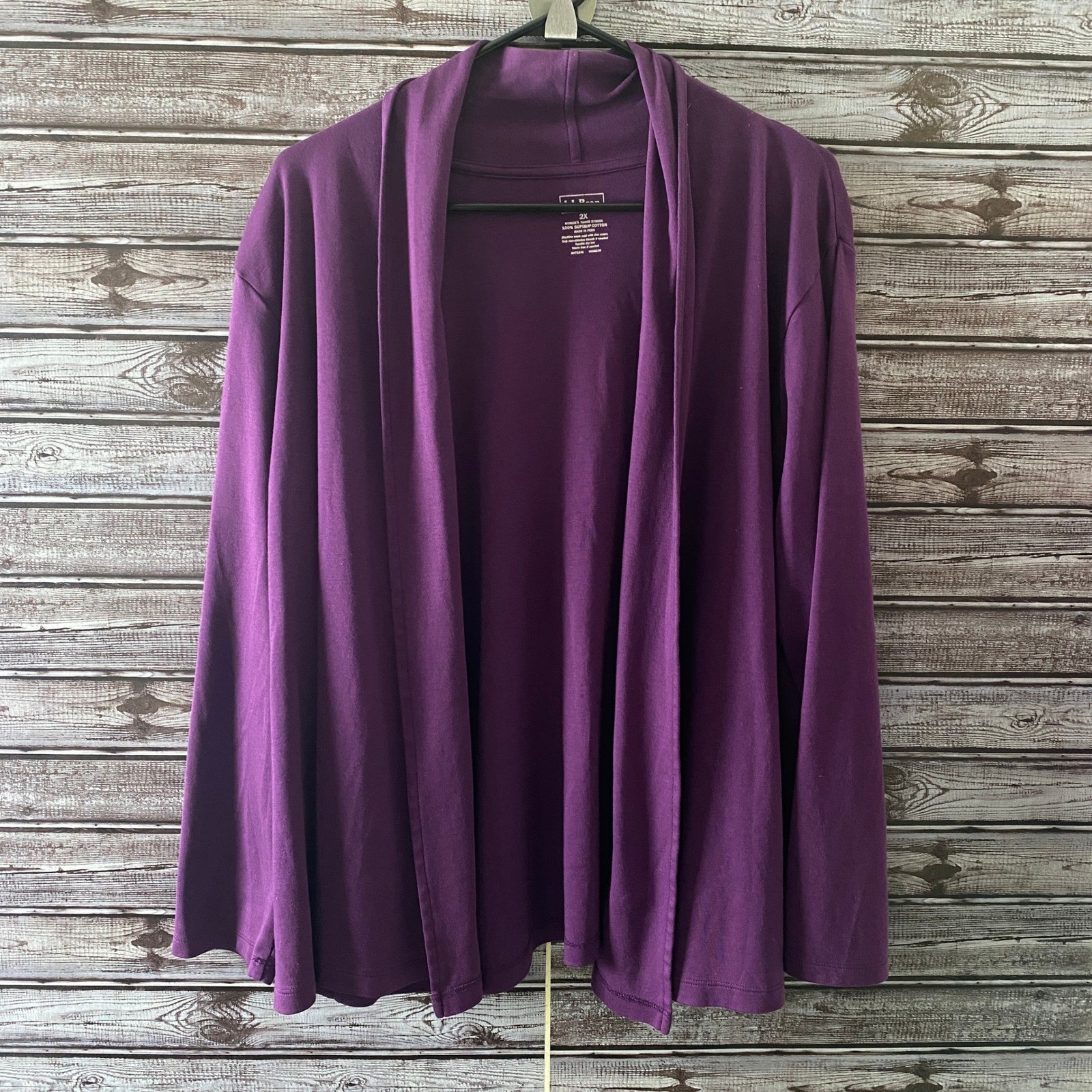 LL Bean Women's Long-Sleeved Open-Front Top Cardigan Size 2X Purple Supima