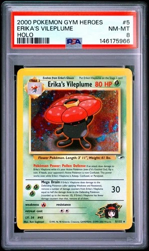 2000 POKEMON GYM HEROES HOLO #5 ERIKA'S VILEPLUME PSA 8