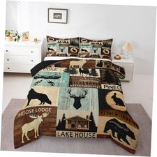 Hunting Woodland Animal Comforter Set Rustic Fox Bear Deer Moose Twin Rustic 39