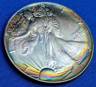 1992 American Silver Eagle $1 1oz .999 Fine Silver Rainbow Toned