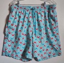 Land's End Men's L 36-38 Swimming Trunks Shorts Swim Turquoise Blue Crab Print
