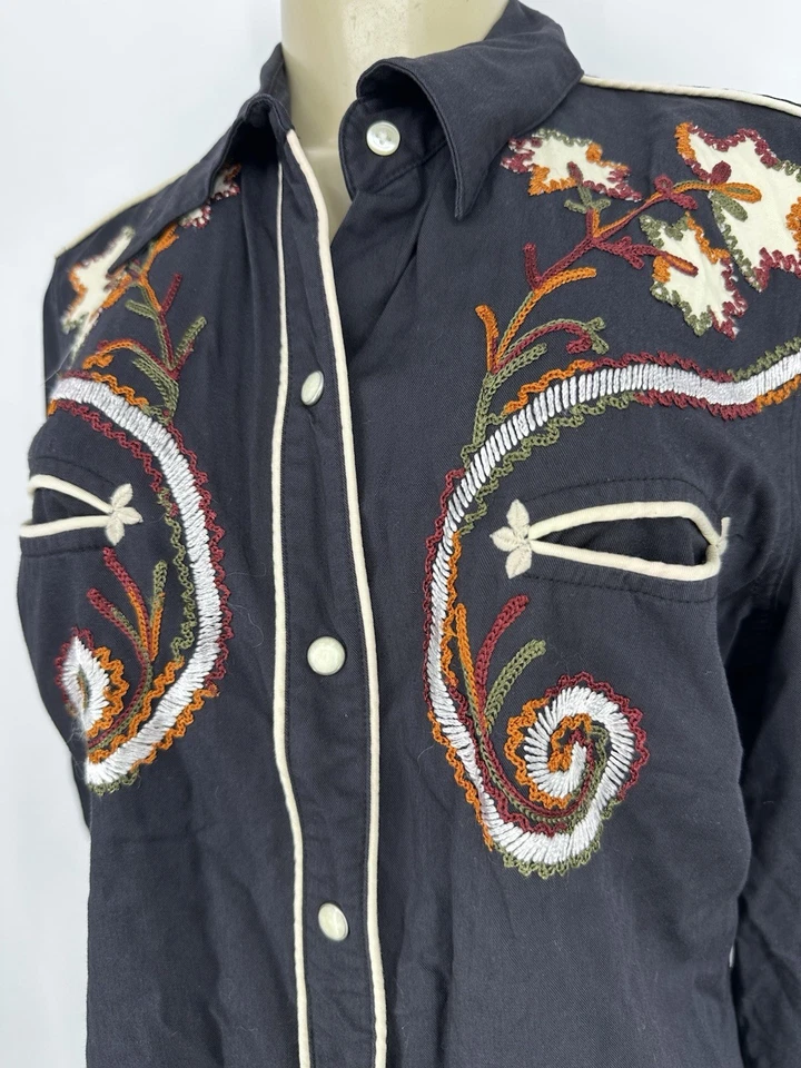 Lucky Brand Large Women Dungarees America Snap Up Western Embroidered Shirt L6 - Image 2 of 4
