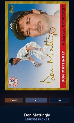 22 Topps Bunt DIGITAL Legends Pack 1955 Gold Signature ICONIC Don Mattingly