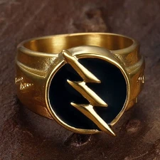 Men's Signet Ring Stainless Steel Reverse Flash Thunder Bolt Jewelry Party Biker