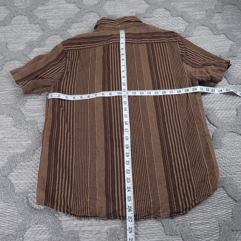 Banana Republic Shirt Mens Medium Brown Linen Slim Fit Vertical Striped Vacation - Image 3 of 4