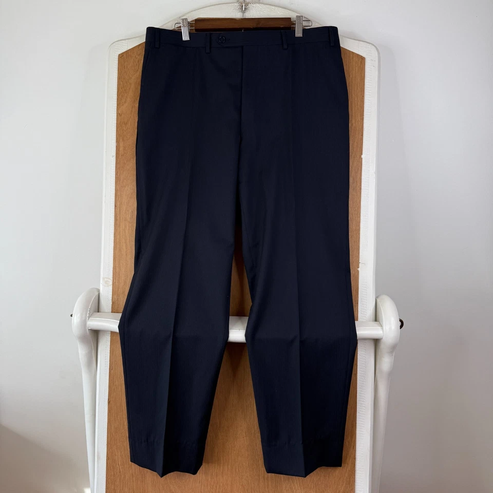 Pantalones Canali Para Hombres 36x30 Azul Marino Rayas Frente Plano Lana Vestido Pantalones Italia Foto 2 de 4