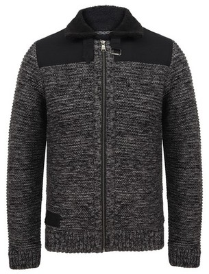 Herren Dissident Wollmischung Borg Kragen Rippstrick Cardigan Jacke warm M-XXL