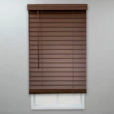 Textured Dark Oak Cordless Room Darkening Faux Wood Blinds with 2 In. Slats - 70