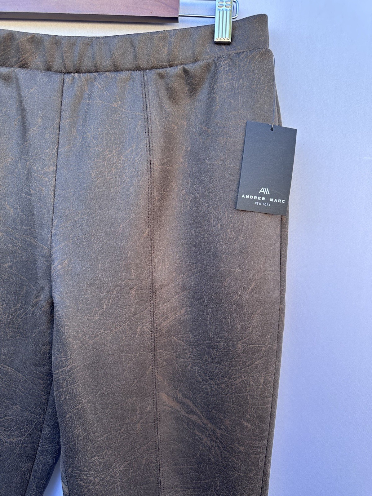 Andrew Marc, Faux Leather Pans Brown Slightly Cracked Finish Women's Size L