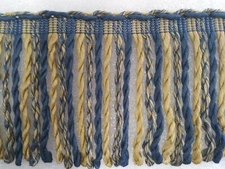 6 yards BULLION FRINGE  6" - ROYAL BLUE/BEIGE - Upholstery Chair Fabric Trim 