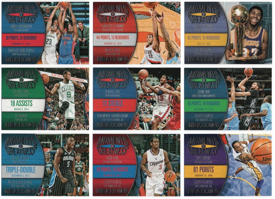 Juego completo de 25 cartas Hoops Moments of Greatness 2014-15 LeBron Kobe Bryant + Foto 2 de 3