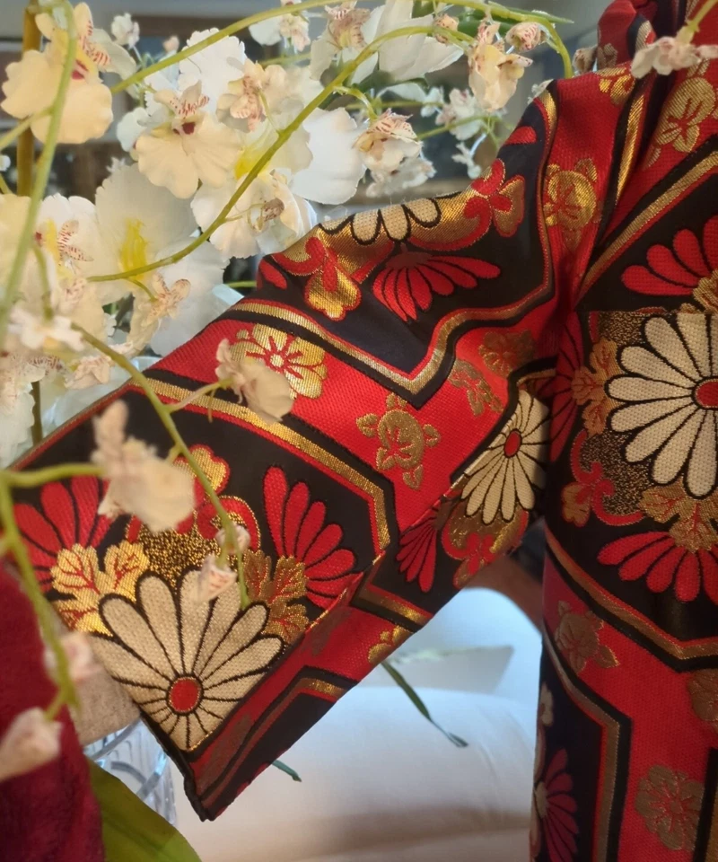 Винтажный красный/черный золотой хромой цветочный вышитый пальто - Изображение 4 из 4