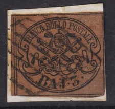 PONTIFICAL STATE 1852 3 BASOCCHI LIGHT GRAYISH BROWN N.4Aa US.