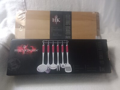 HELL'S KITCHEN COMBO SET-6 PC Stainless Steel Utensils & 2 PC Cutting Board Set