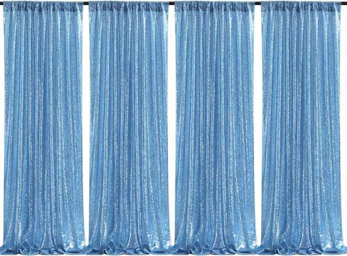 Baby Blue Christmas Backdrop Curtains 4 Pieces 2Ftx8Ft Sequin Photography Backgr - Afbeelding 1 van 7