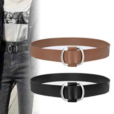 Real Leather Waist Belt Silver Buckle Jeans Dress Coats Waistband Adjustable