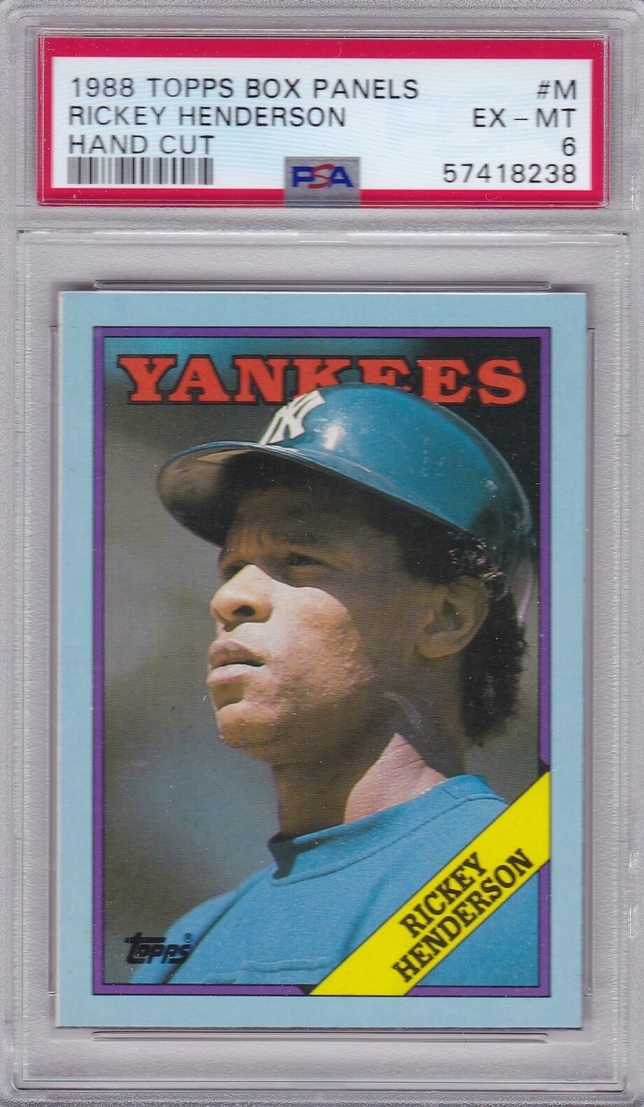 1988 Topps Box Panels #M RICKEY HENDERSON (HOF) PSA 6 EX/MT bottom tough YANKS 