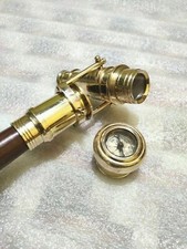 Vintage Wooden Telescope With Clock Head Walking Stick Cane Hidden Brass