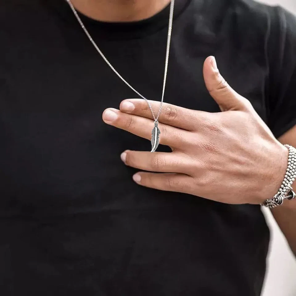 Collana PIUMA Argento a catena con ciondolo piume d'angelo da Uomo Donna - Immagine 4 di 4