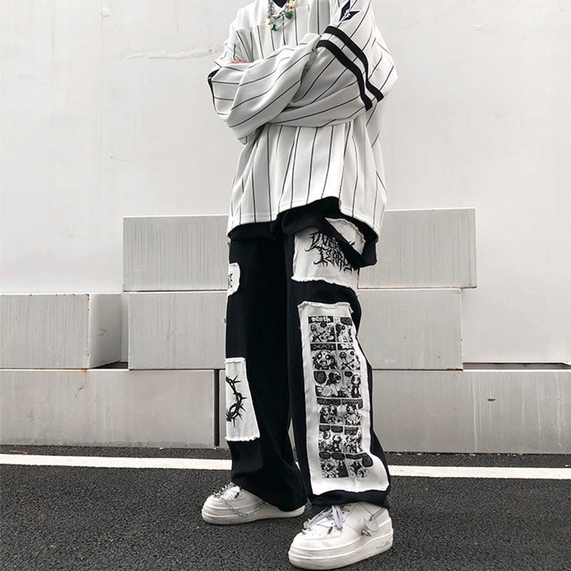 Cartoon Patch Pants Men Fashion High Street Lazy Harajuku Cartoon Patch Pants Men Fashion High Street Lazy Harajuku