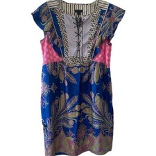 J. CREW Collection Dress Silk Floral Mixed Pattern Blue Pink Lace Up Size 6