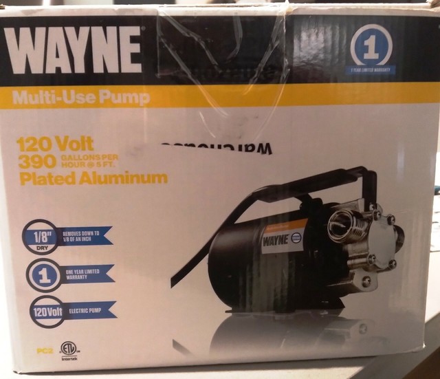 Wayne PC2 Portable Transfer Water Pump With Suction Hose and Attachment