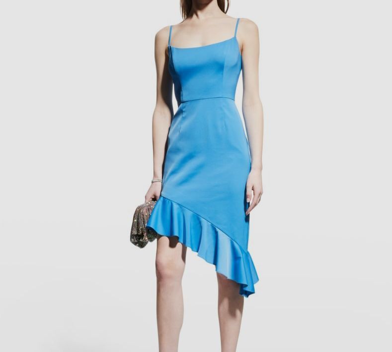 aidan mattox asymmetrical dress $195 by Aidan Women's Blue Asymmetric Ruffle-Hem Size US 12 Sweep Train Wedding Dress Aidan Mattox gown in Modelyn Plus Size Women's Size:AU 8