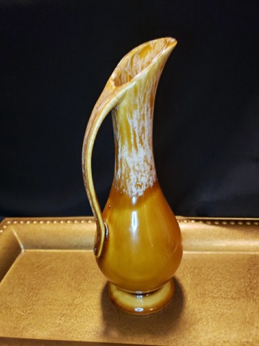 Vintage Brown Glaze Drip Pitcher Bud Vase Made In USA - 第 3/8 張圖片