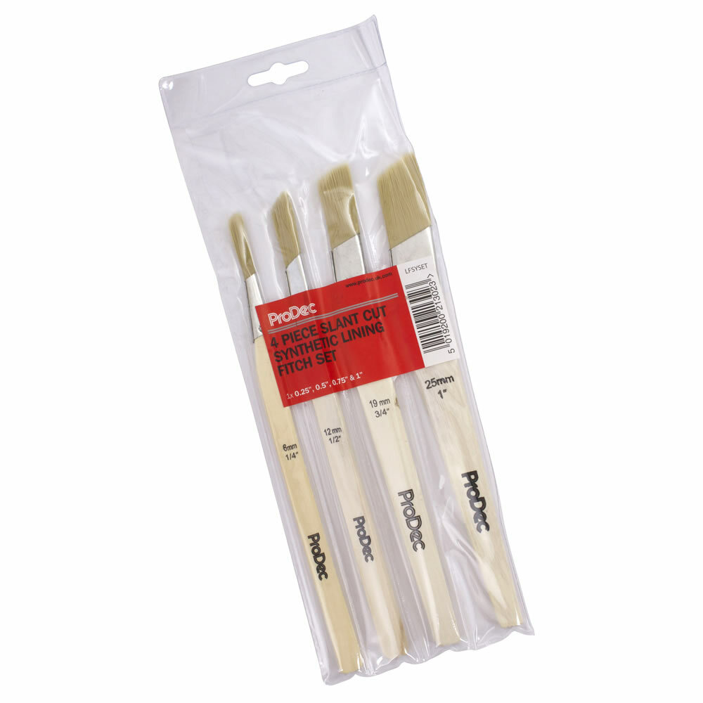 ProDec 4 Piece Flat Angled Fitch Paint Brush Set 0.25" 0.5" 0.75" 1