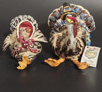 Blue Sky Claywork Thanksgiving Salt & Pepper Shaker Turkey Perfect Unused w/BOX