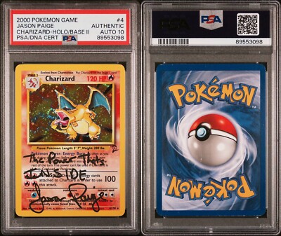 AUTO PSA 10 Jason Paige signed Charizard 2000 Pokemon Base Set 2