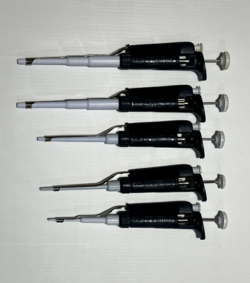 Set of five (5) Gilson Pipetman LTS pipettes: L5000, L1000, L200, L100, L20