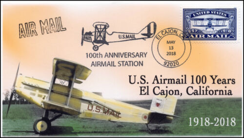 18-125, 2018, Airmail 100 years, El Cajon CA, Pictorial, Event Cover, - 第 1/1 張圖片
