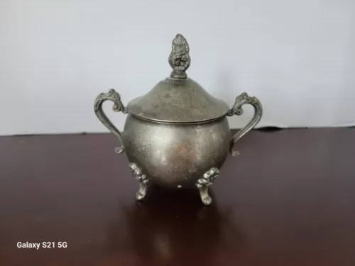 Vintage Silver Plated Sugar Bowl Footed Double Handle