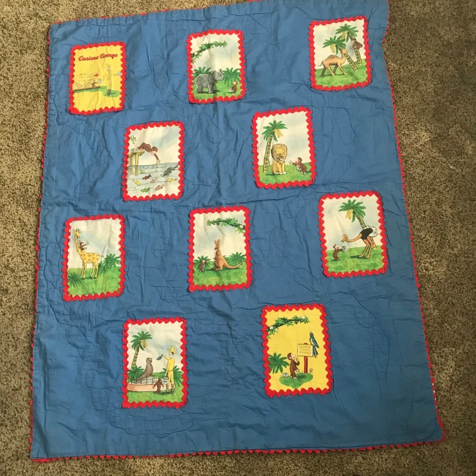 Стеганое одеяло для детской кроватки ручной работы Curious George - Изображение 2 из 4