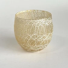 Vintage Spaghetti String Roly Poly Glass Yellow Spaghetti String Tumbler MCM