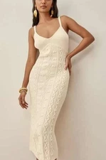 Reformation NWT Natale Cotton Knit Sweater Dress Gossamer Size L Midi Length