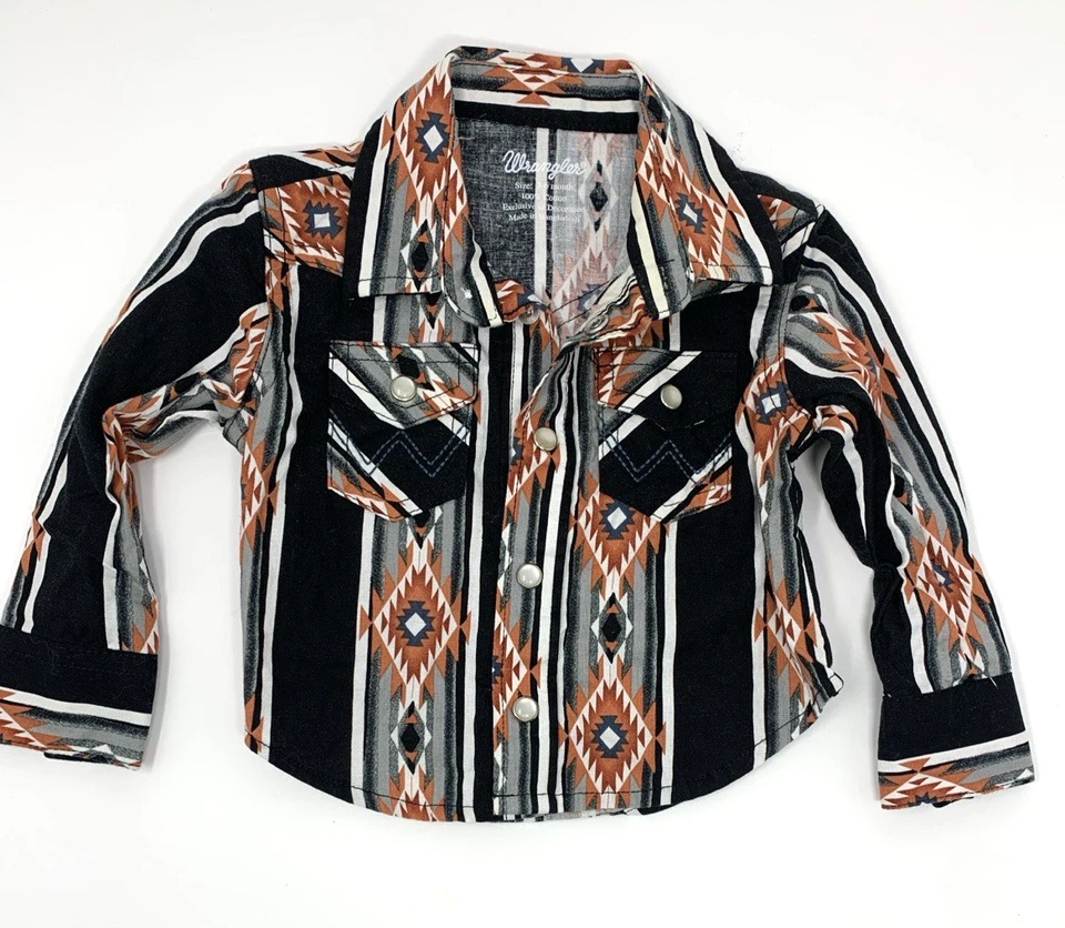 Camisa occidental Wrangler bebé niño 3-6 meses rayas negras con broches de presión de perlas Foto 2 de 4