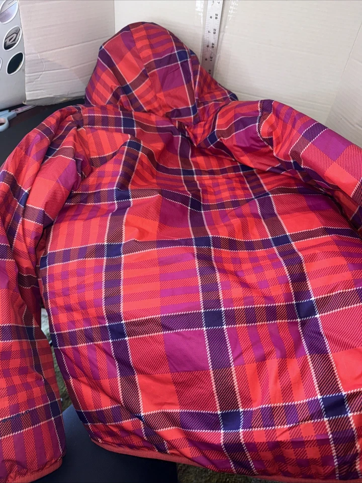 Columbia size medium girls plaid orange and purple puff coat fleece lining - Image 2 of 4