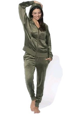 Felina Women's 2-Piece Soft Velour Hoodie  Jogger Lounge Set Deep Olive 2XL New