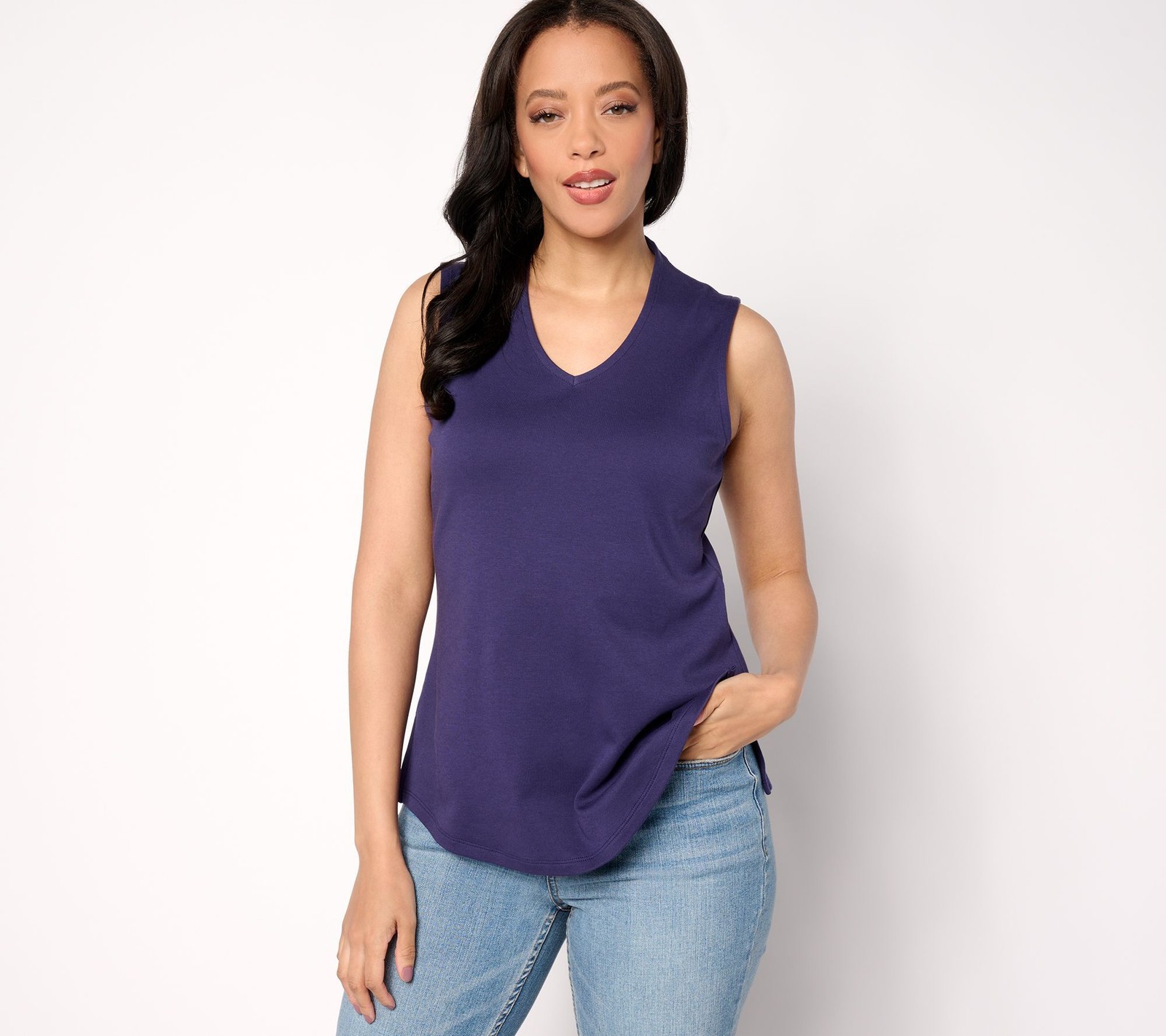 Isaac Mizrahi Live! Women's Top Plus Sz 2X Essentials Raised Back Blue A646518
