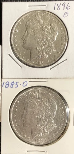 2 MORGAN SILVER DOLLARS XF DETAILS ( 1896-O / 1885-O )  ( NO-RESERVE )