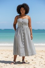 Universal Thread Sun Dress XXL Blue White Pockets Spaghetti Straps Smocked Back