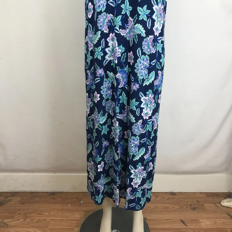 J. JILL - WOMEN'S LARGE PETITE - NAVY FLORAL SHORT SLEEVE V NECK STRETCH DRESS - Image 3 of 4