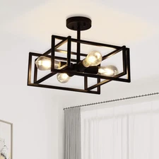 Industrial 4-Light Black Flush Mount Ceiling Light for Home Spaces