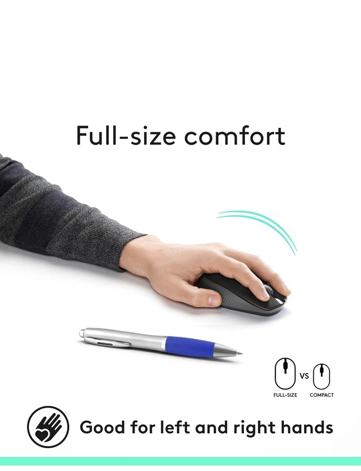 Logitech M190 Wireless Mouse Full Size Comfort Curve Design 1000Dpi Charcoal - Image 3 of 4