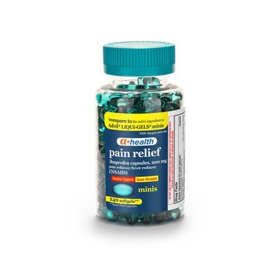 A+Health Mini Ibuprofen 200 Mg Softgels, Pain 240 Count (Pack of 1), Blue 