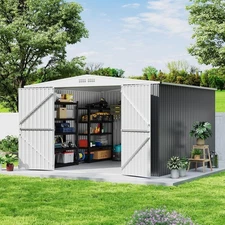 10x12 FT Outdoor Storage Shed – Galvanized Steel Garden Shed with Lockable Door